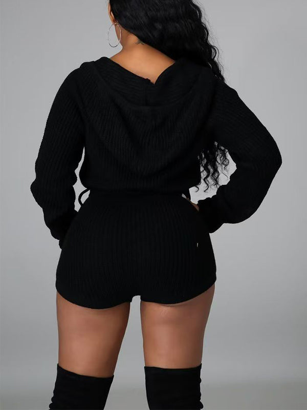 Knit Zip-Front Hoodie Romper--Clearance