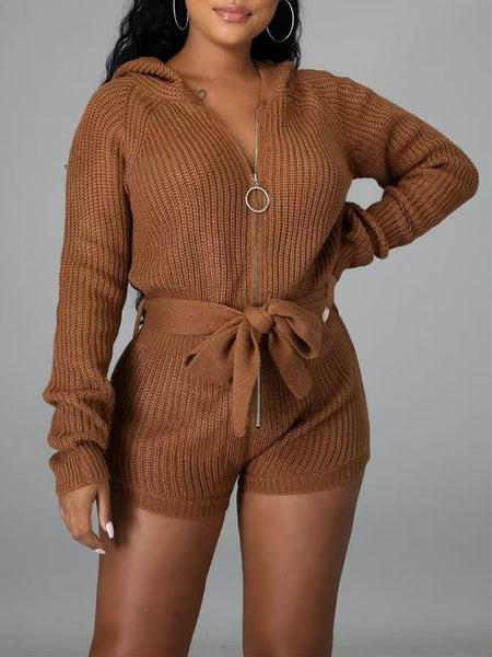 Knit Zip-Front Hoodie Romper--Clearance