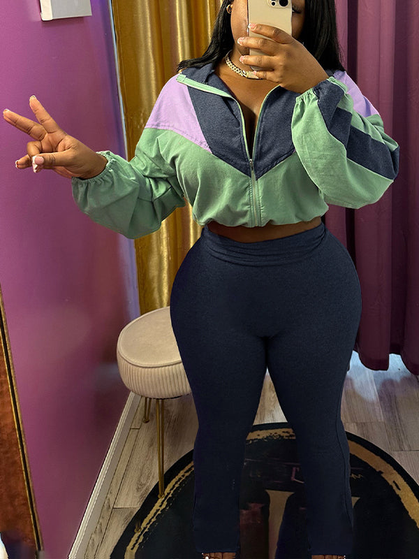 Colorblock Zip Top & Pants Set--Clearance