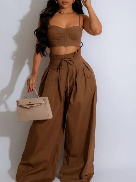 Solid Cami Top & Wide-Leg Pants Set
