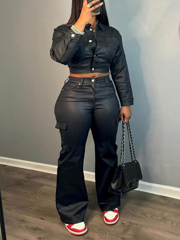 Indiebeautie Faux Leather Shirt & Pants Set