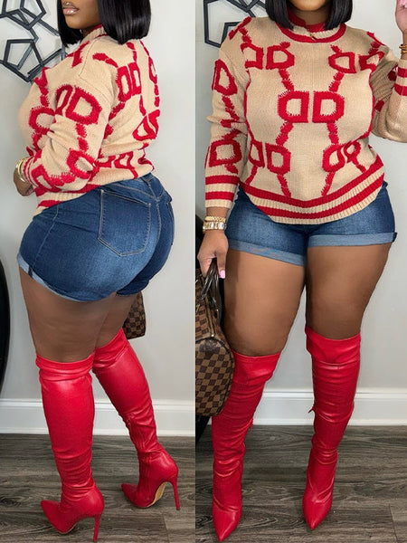 Printed Round-Neck Sweater--Clearance