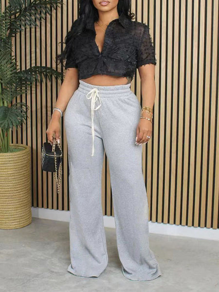 Indiebeautie Solid Wide-Leg Sweatpants