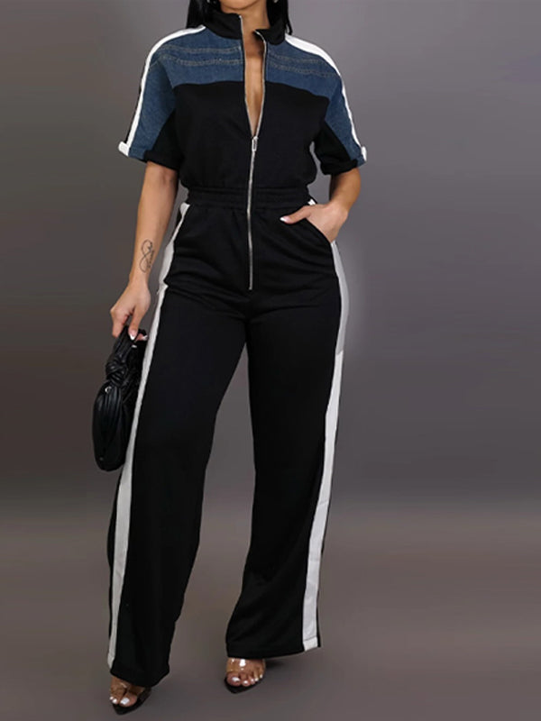 Zip-Front Side-Stripe Jumpsuit