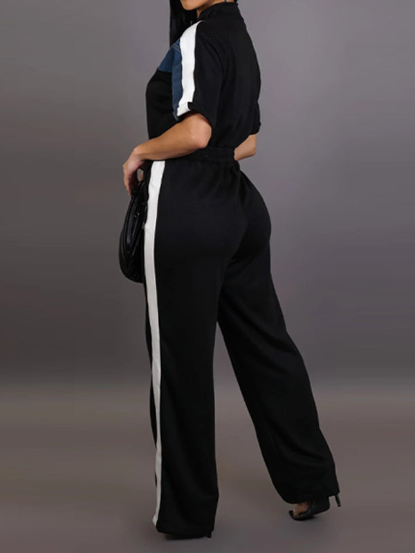 Zip-Front Side-Stripe Jumpsuit