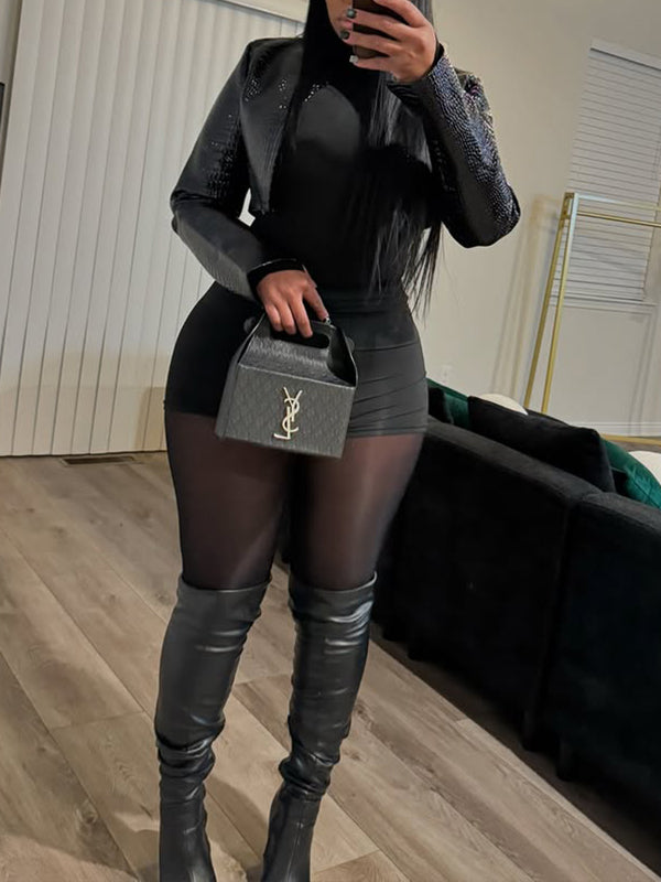 Indiebeautie Faux-Leather Cropped Jacket