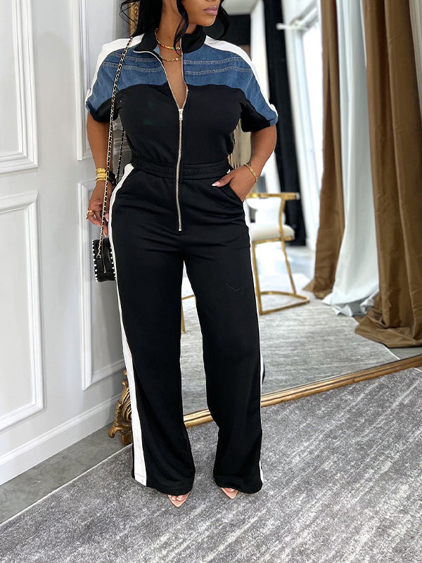 Indiebeautie Zip-Front Side-Stripe Jumpsuit