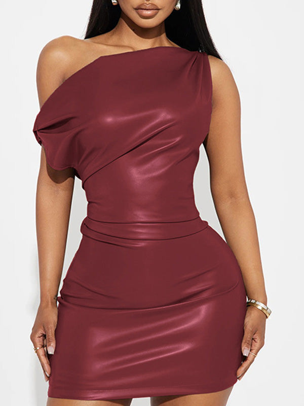 Faux-Leather Boat-Neck Dress--Clearance