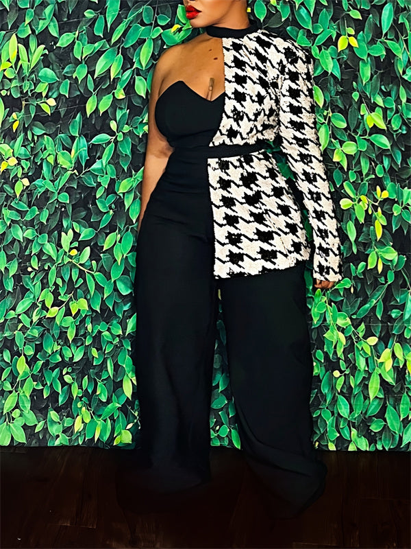 Houndstooth Blazer & Jumpsuit Set--Clearance