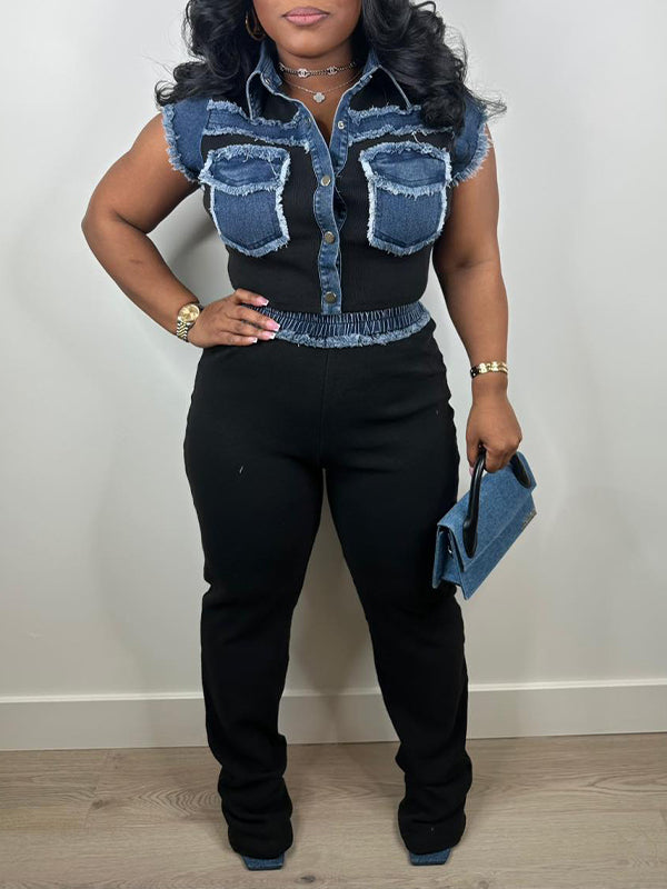Indiebeautie Denim Combo Shirt & Pants Set