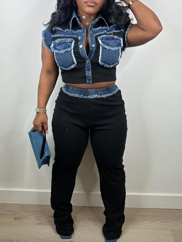 Indiebeautie Denim Combo Shirt & Pants Set