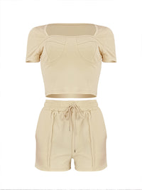 Solid Square-Neck Tee & Shorts Set