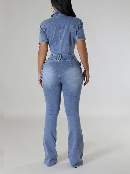 Indiebeautie Button-Front Denim Jumpsuit