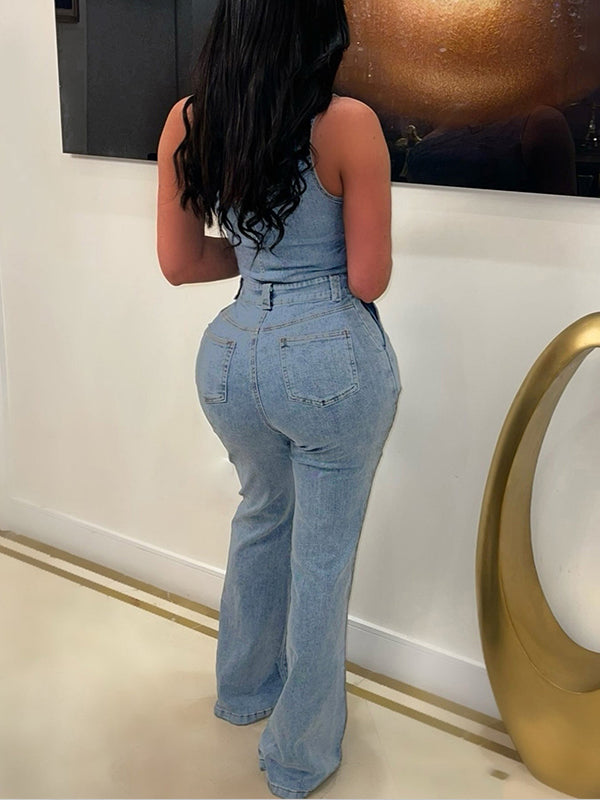 Indiebeautie One-Shoulder Denim Jumpsuit