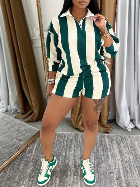 Indiebeautie Stripe Polo Tee & Shorts Set