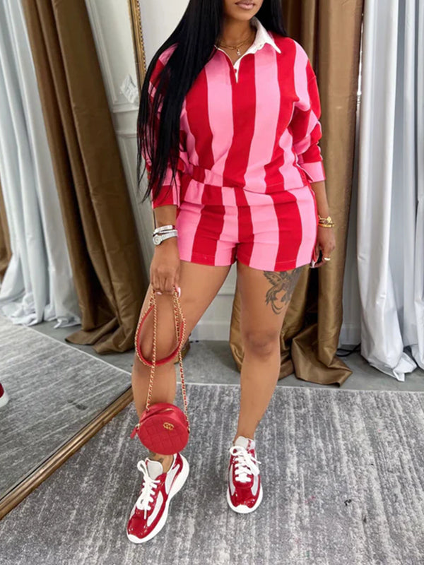 Indiebeautie Stripe Polo Tee & Shorts Set