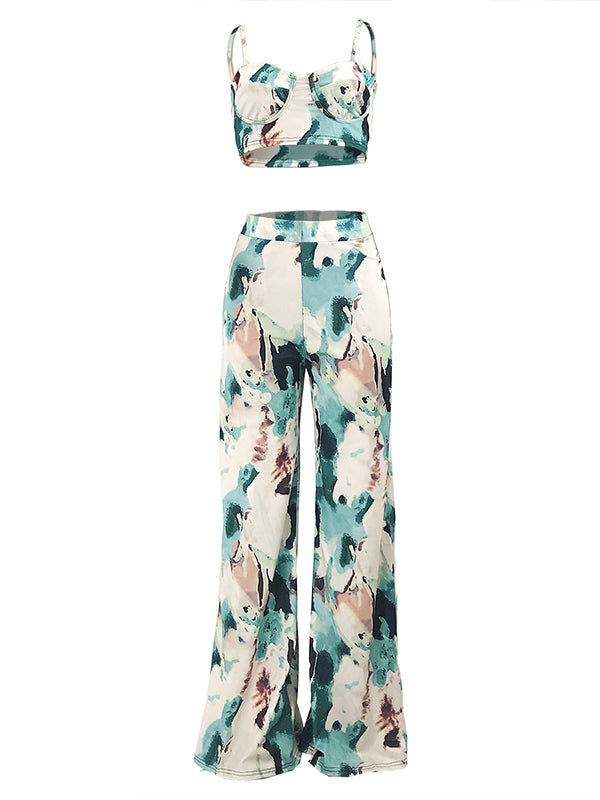 Indiebeautie Printed Cami Top & Wide-Leg Pants Set