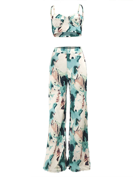 Indiebeautie Printed Cami Top & Wide-Leg Pants Set