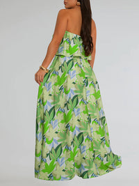 Printed Strapless Slit Dress
