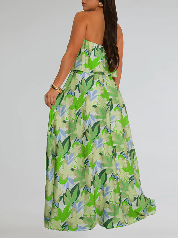 Printed Strapless Slit Dress