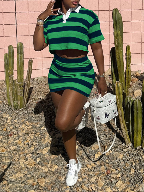 Indiebeautie Stripe Polo Tee & Skirt Set