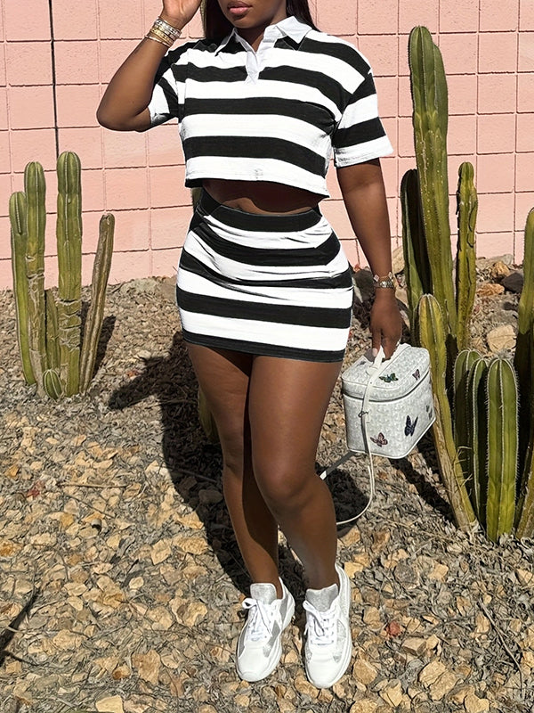 Indiebeautie Stripe Polo Tee & Skirt Set