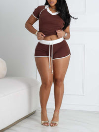 Piping V-Neck Tee & Shorts Set