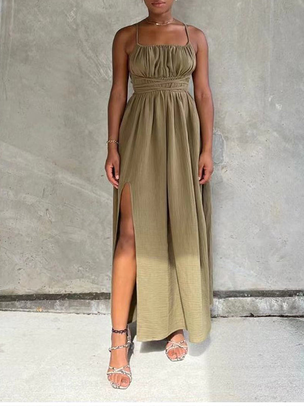 Halter Tied Slit Dress