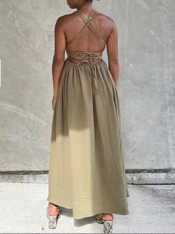 Halter Tied Slit Dress