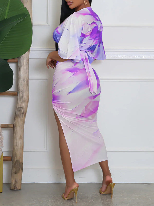 Indiebeautie Printed Tied Top & Slit Skirt Set