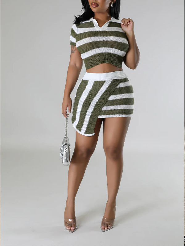 Stripe Knit Skirt Set