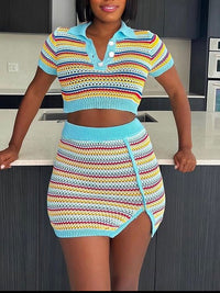 Stripe Knit Top & Skirt Set