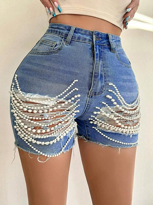 Pearl Ripped Denim Shorts
