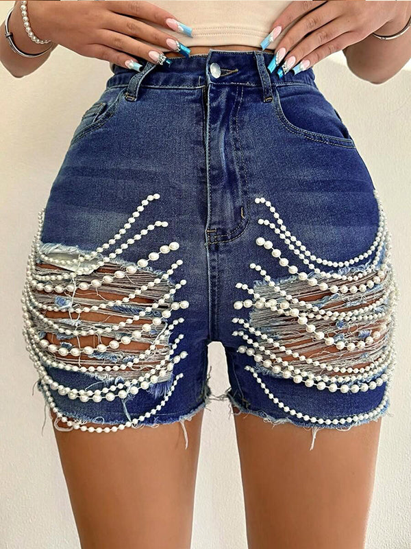 Pearl Ripped Denim Shorts