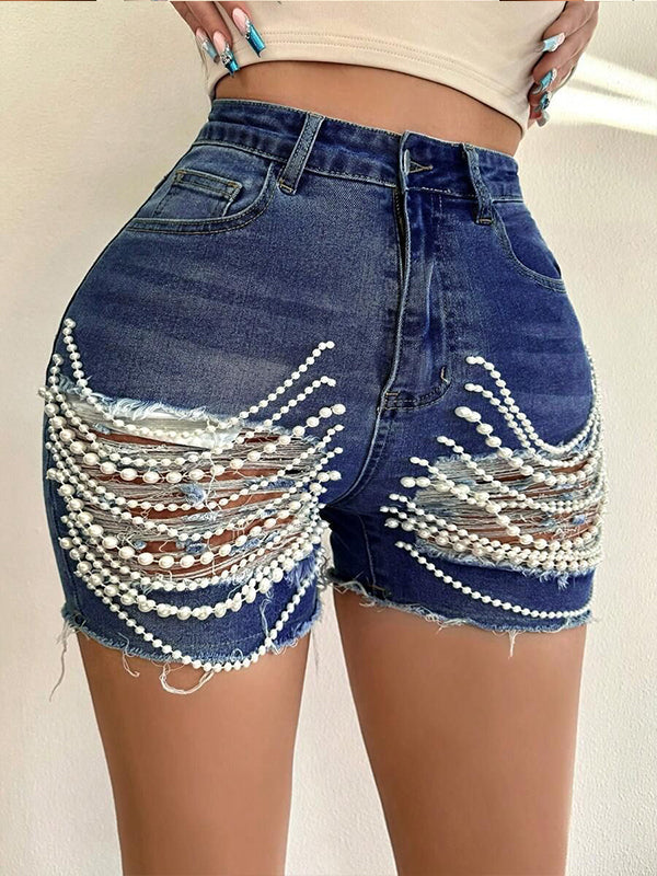 Pearl Ripped Denim Shorts