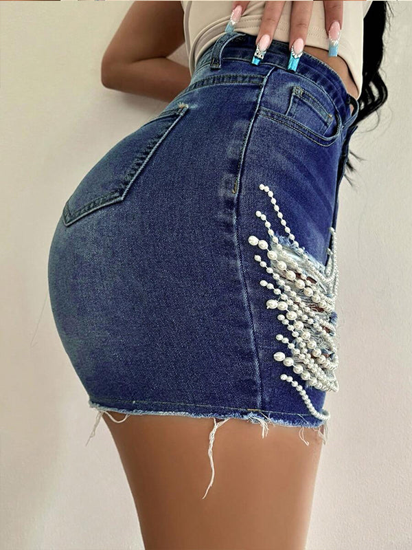 Pearl Ripped Denim Shorts