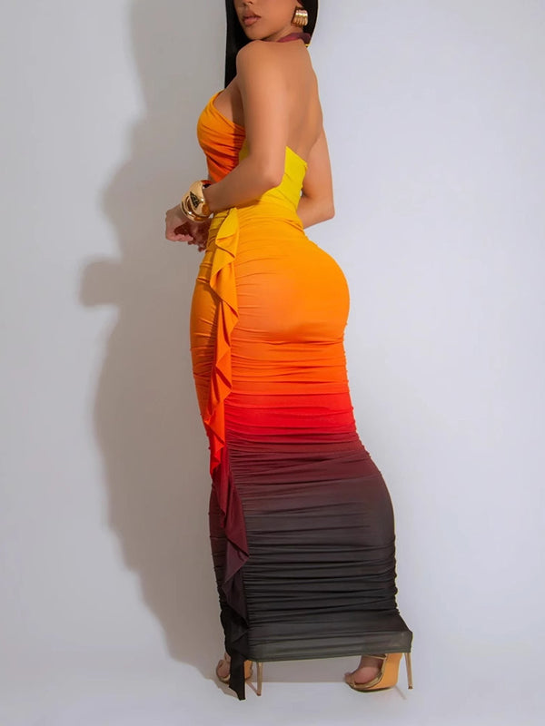 Indiebeautie Ombre Halter Top & Fringe Skirt Set