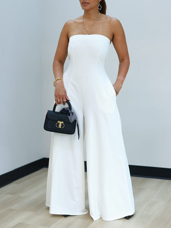 Solid Strapless Wide-Leg Jumpsuit