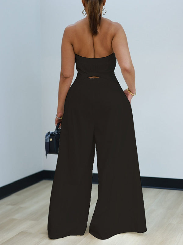 Solid Strapless Wide-Leg Jumpsuit
