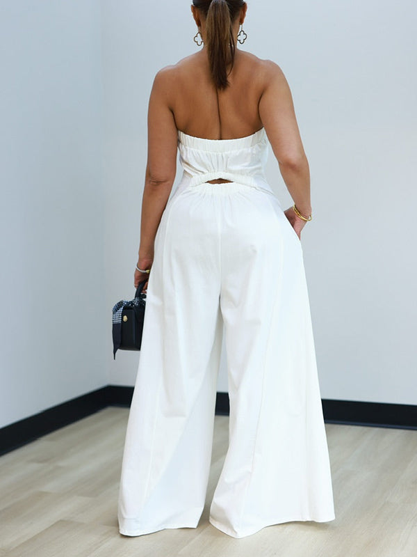Solid Strapless Wide-Leg Jumpsuit