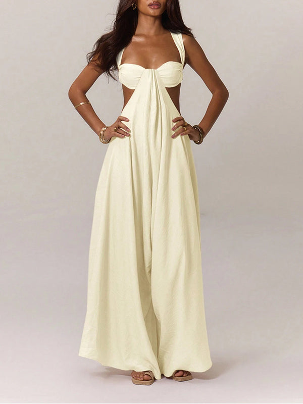 Indiebeautie Solid Sleeveless Wide-Leg Jumpsuit