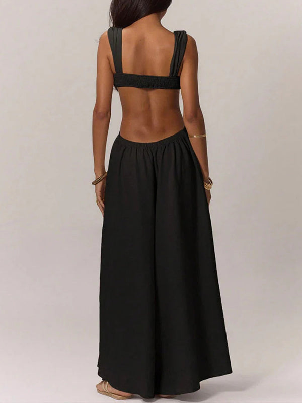 Indiebeautie Solid Sleeveless Wide-Leg Jumpsuit