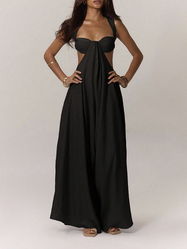 Indiebeautie Solid Sleeveless Wide-Leg Jumpsuit