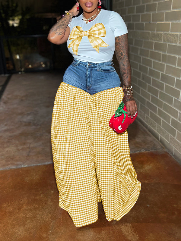 Indiebeautie Bowknot Tee & Combo Pants Set