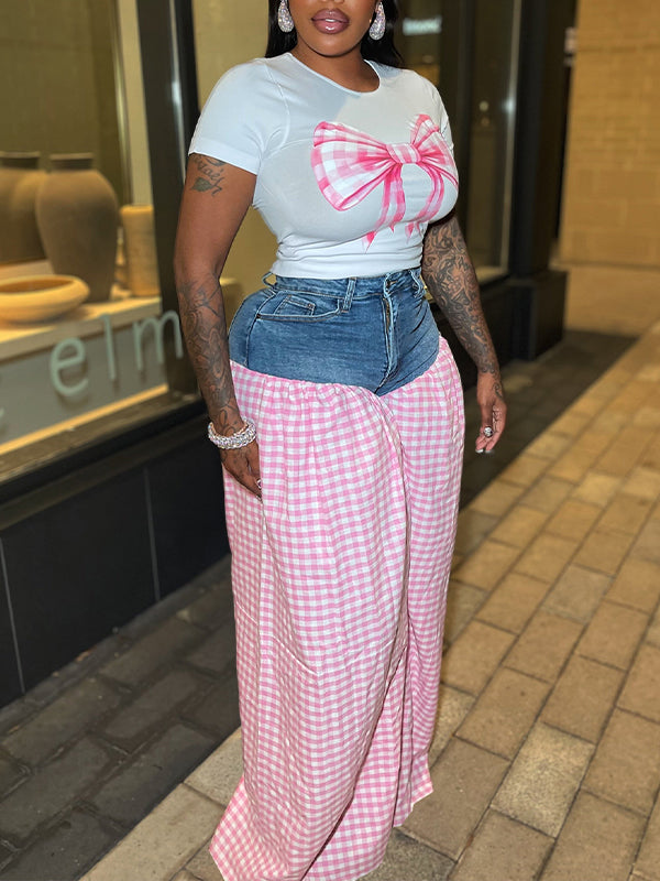 Indiebeautie Bowknot Tee & Combo Pants Set