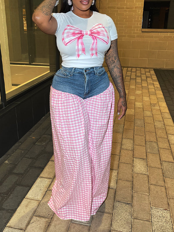 Indiebeautie Bowknot Tee & Combo Pants Set