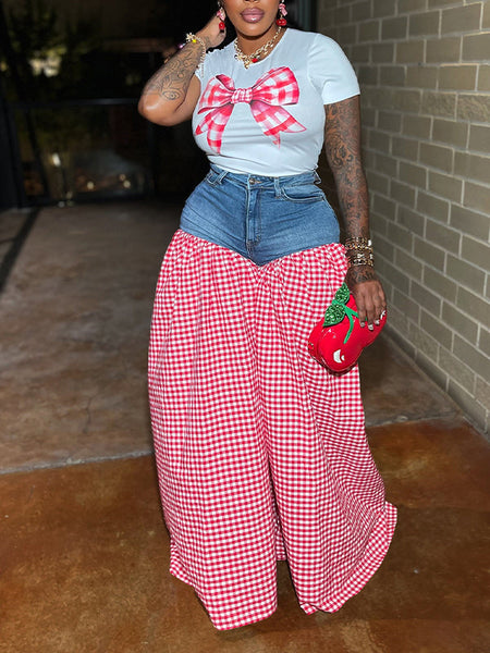 Indiebeautie Bowknot Tee & Combo Pants Set