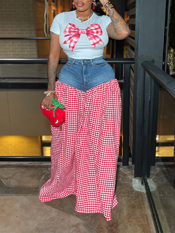 Indiebeautie Bowknot Tee & Combo Pants Set