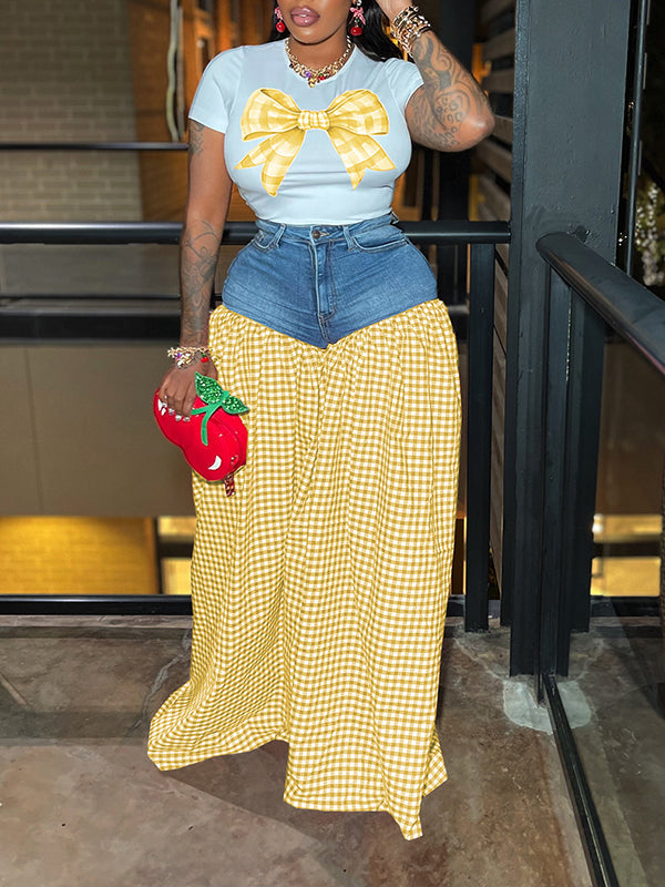 Indiebeautie Bowknot Tee & Combo Pants Set