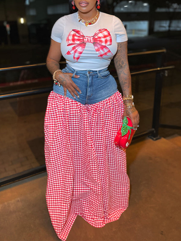 Indiebeautie Bowknot Tee & Combo Pants Set